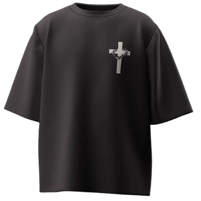 Black t-shirt with a white logo on a black background